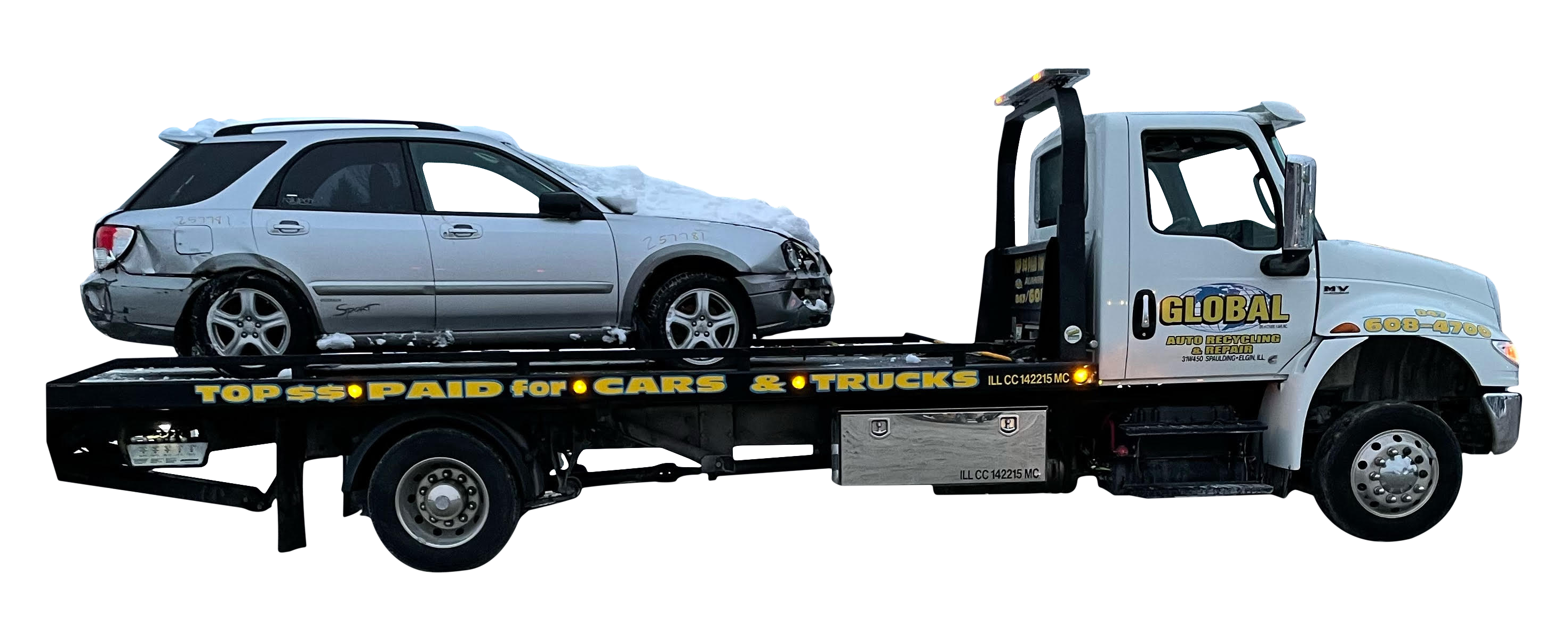 A car is being towed by a tow truck.