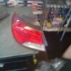 A blurry picture of the back light on a car.