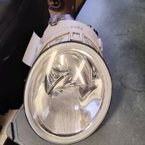 A close up of the front light on a car